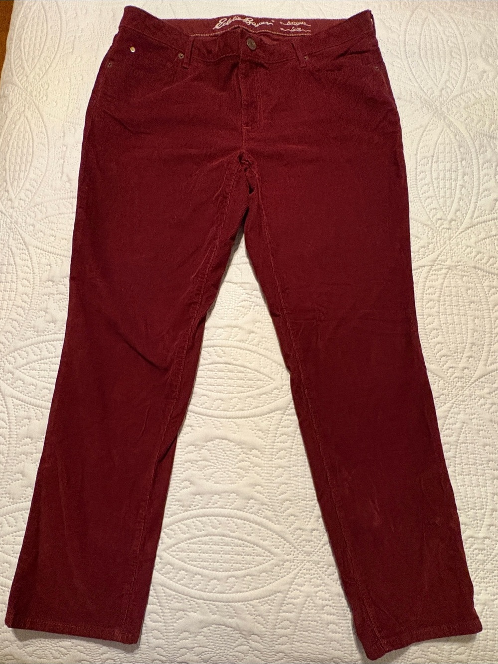 Eddie Bauer Women's Boyfriend Corduroy Jeans in Deep Burgundy
